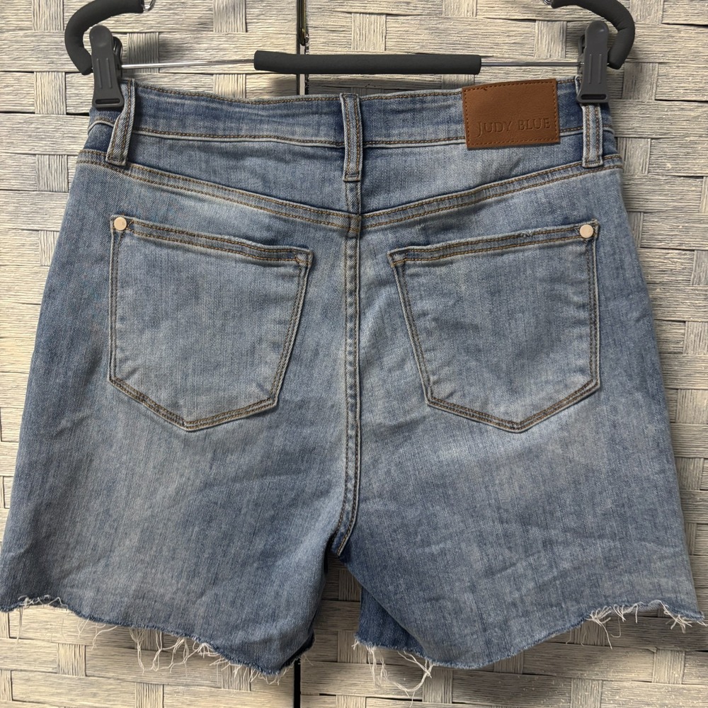 Judy Blue Womens L Los Angeles Denim Cutoff Shorts Light Wash‎ Frayed Hem Y2K - Picture 3 of 6